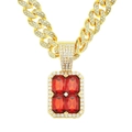 Herren Hip Hop Goldkette mit Rubin-Anhänger und Iced Out Zirkonia im kubanischen Stil - Gold Roter Stein 50cm Panzerkette