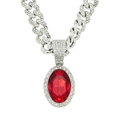 Dettaglio catena cubana con diamanti e grande ciondolo con rubino rosso ovale - Argento (Rubino Ovale) - Stile 5525 Maglia Cubana 50cm