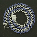 15mm Hip-Hop-Panzerkette mit blauen und weißen Kristallen auf silberner Basis - Silber (Blauer Strass)