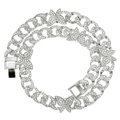 Dettaglio della collana a catena cubana argentata con farfalle e pavé di strass - Collana (45cm) / Argento