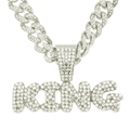 Makroaufnahme des silbernen KING-Anhängers und der diamantbesetzten Cubakette - Mit 50cm Kubanischer Kette / Silber (Buchstabe)