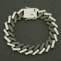 15mm Hip Hop Cuban link bracelet for men with black and clear rhinestones on black surface - Silver (Black Rhinestone)