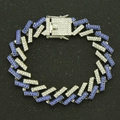 Iced out 15mm cuban link bracelet with blue and white crystals in hip hop street style - Silver (Blue Rhinestone)