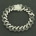 Detailed view of silver Cuban chain bracelet with black and white rhinestones and box clasp - Silver (Black Rhinestone)