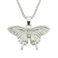 Detalle de colgante de mariposa con cristales blancos pavé en cadena de plata gruesa - 0.3x75cm / Plata (Estilo Mariposa)