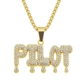 Hiphop-Halskette mit goldener PILOT-Anhänger und Zirkonia im Dripping-Effekt Design - Gold (PILOT Buchstabe) - Lange Boxkette