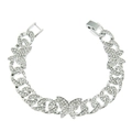 Macro view of iced out butterfly cuban link chain with sparkling pavé rhinestones - Silver