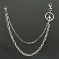 Men's double layer punk waist chain with heavy twist links and peace sign pendant - Double Layer Style / Silver