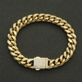 Dettaglio del bracciale a catena cubana dorata con chiusura a incastro in zirconi cubici - Oro-1*21cm