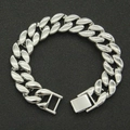 Pulsera de eslabones cubanos de plata pulida para hombre con cierre de seguridad - Plateado