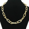 Collar de cadena cubana retro para mujer con chapado en oro y pedrería brillante - Dorado