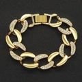 Harajuku hip-hop style gold-tone Cuban chain bracelet with pavé rhinestones and metal buckle - Gold Bracelet / Gold