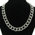 Hip hop silver Cuban chain necklace with iced out rhinestones on black velvet display - Silver Necklace