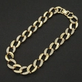 Close-up of gold plated Cuban link necklace with sparkling rhinestone pavé setting - Gold Necklace / Gold