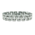 Bracciale hip-hop largo color argento con strass scintillanti e design a maglia di orologio - Bracciale in Argento - 8 Pollici