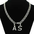 Collana a catena cubana argento hip-hop con pendenti lettere AS in cristallo - Collana di Lettere Argento