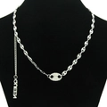 Silver coffee bean link chain necklace with sparkling Queen pendant on black bust - Silver Necklace
