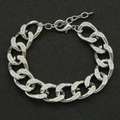 Silver Cuban link chain necklace with micro-paved rhinestones and adjustable lobster clasp - Silver Bracelet