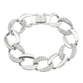 Dettaglio del bracciale a catena cubana argento con maglie tempestate di strass e chiusura - Argento