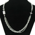 Double-layered silver necklace featuring a sparkling cross pendant and branded tag detail - Silver