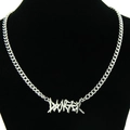 Detailed close-up of chunky Cuban chain necklace with sharp DANGER letter pendant - Silver Letter Necklace-Single Chain