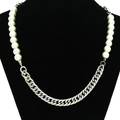 Unisex hiphop parel en zilveren metalen schakelketting ketting op zwart display - Zilveren Ketting