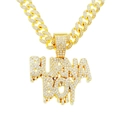 Collana hip hop dorata con pendente a lettere Burna Boy e strass bianchi luccicanti - Oro (Lettera Burna Boy) Con Catena Cubana