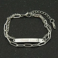 Double-layered stainless steel chain bracelet with a Good Luck rectangular charm for men - Silver