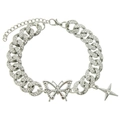 Bracciale cubano argento con strass scintillanti e ciondoli a farfalla e stella stile chic - Ciondolo Farfalla Maglia Cubana (YJ21-3229)