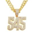 Collana hip hop oro con ciondolo numero 545 e catena cubana con strass scintillanti - Oro (Numero)-Con Catena Cubana