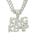 Dettaglio della collana hip hop King Kemp con zirconi incastonati su catena cubana - Argento (Con Catena Cubana da 50cm)