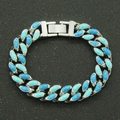 Detail einer silbernen Panzerkette mit blauem und cyanfarbenem Emaille-Inlay auf Schwarz - Silber + Blau-8inch