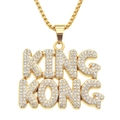 Collar hip hop con colgante de letras King Kong dorado y brillantes cristales de strass - Cadena de caja 0.3*75cm / Dorado