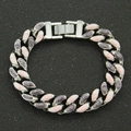 Detail der Hip-Hop-Panzerkette mit rosa und lila Emaille-Einlage auf silbernen Gliedern - Silber + Pink Grau-8inch