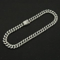 Close-up of hip-hop silver Cuban link necklace with micro-pave crystals and box clasp - Cuban Link Single Necklace (Silver 45cm)