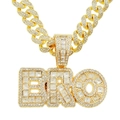Iced out BRO letter pendant with Cuban link chain in gold finish for hip hop style - Gold (With 50cm Cuban Chain)