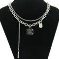 Double-layered stainless steel choker necklace with industrial style engraved pendant tags - Double Layer Industrial Pendant Style