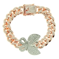 Bracciale cubano in oro rosa con pendente a farfalla ghiacciata e zirconi stile hip hop - Oro Rosa (Farfalla Argentata)