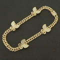 Gouden iced out Cubaanse schakelketting met strass vlinders en vierkante glimmende sluiting - Gouden Vlinder Cubaanse Schakelketting / 16inch (40cm) / Goud