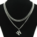 Dubbellaagse roestvrijstalen ketting met grove schakels en grote letter W hanger sieraad - Zilver Dubbellaags