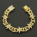 Pulsera de cadena cubana dorada con estrellas de cinco puntas y pedrería brillante de lujo - Dorado