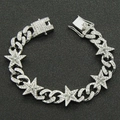 Pulsera cubana hip-hop para hombre con estrellas 3D plateadas y diamantes de imitación - Plateado