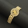 Pulsera de hombre estilo reloj en oro con signo de dólar giratorio y circonitas - Dorado