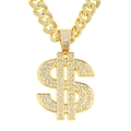 Hip hop gold plated dollar sign pendant necklace with iced out crystals and cuban chain - Gold (Dollar) - With 50cm Cuban Chain