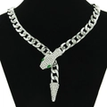 Silver snake necklace with cuban chain and sparkling rhinestones on black bust - Silver (Black Eyes) - Necklace