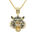 Collar con colgante de cabeza de tigre dorado con cristales brillantes y cadena de bolas - Dorado