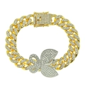 Hip-Hop Goldton Panzerarmband mit großem schmetterlingsförmigem Anhänger und Strass - Gold (Silberner Schmetterling)