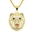 Hip hop lion head pendant necklace with rhinestones and gold twisted rope chain - Stainless Steel Rope Chain / Gold