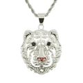 Detail of hollow tiger head pendant with inlaid rhinestones and silver-tone twist chain - Stainless Steel Rope Chain / Silver