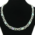 Dettaglio della catena cubana iced out con grandi cristalli AB in stile hip hop maschile - Argento-18 pollici